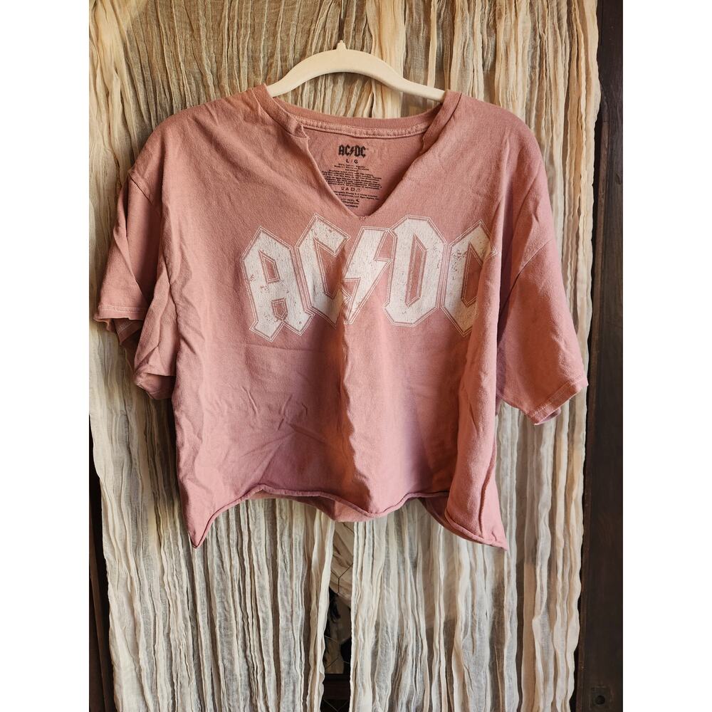 AC DC Crop Graphic Tee Shirt Tour Merch